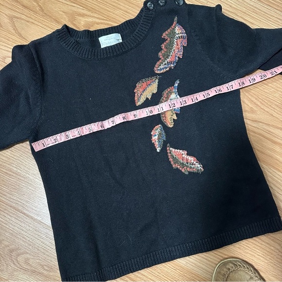 Christopher & banks hand embroidered size small black sweater with leaves - Picture 8 of 11